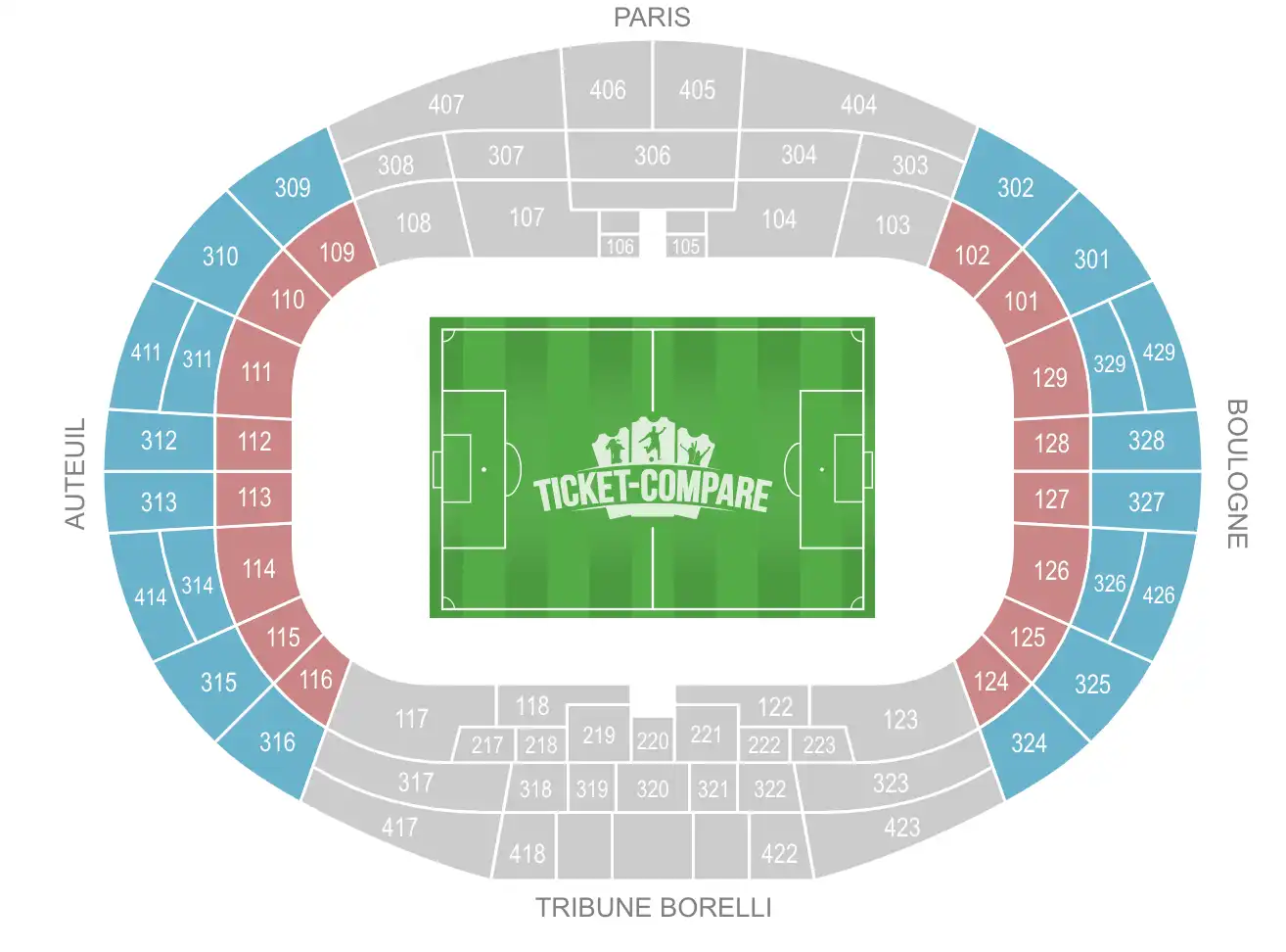 Parc Des Princes Seating Plan with Shortside highlighted