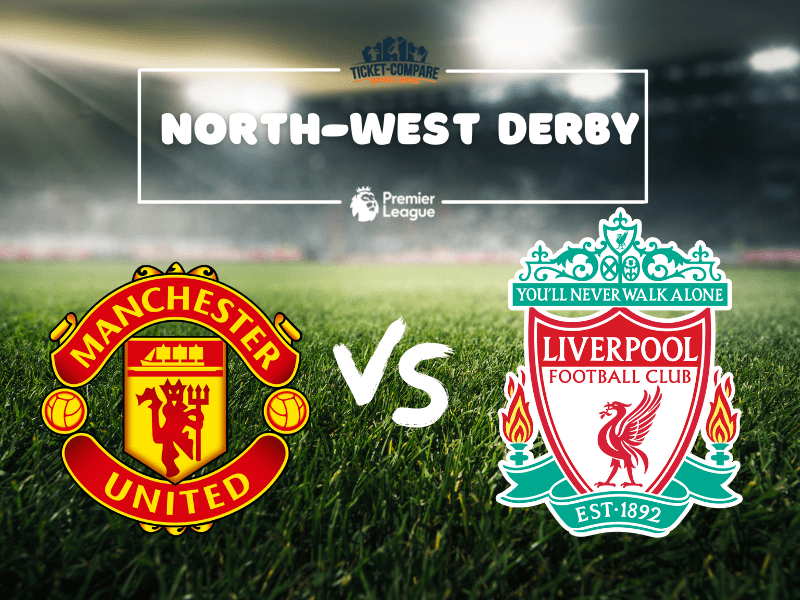 Manchester United og Liverpool emblemer på en fodboldbane