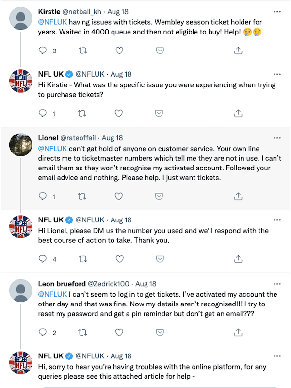 fans klager over billetkøb til NFL London Games 2021 på Twitter