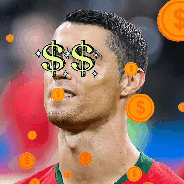 gif af Ronaldo med dollartegn og mønter
