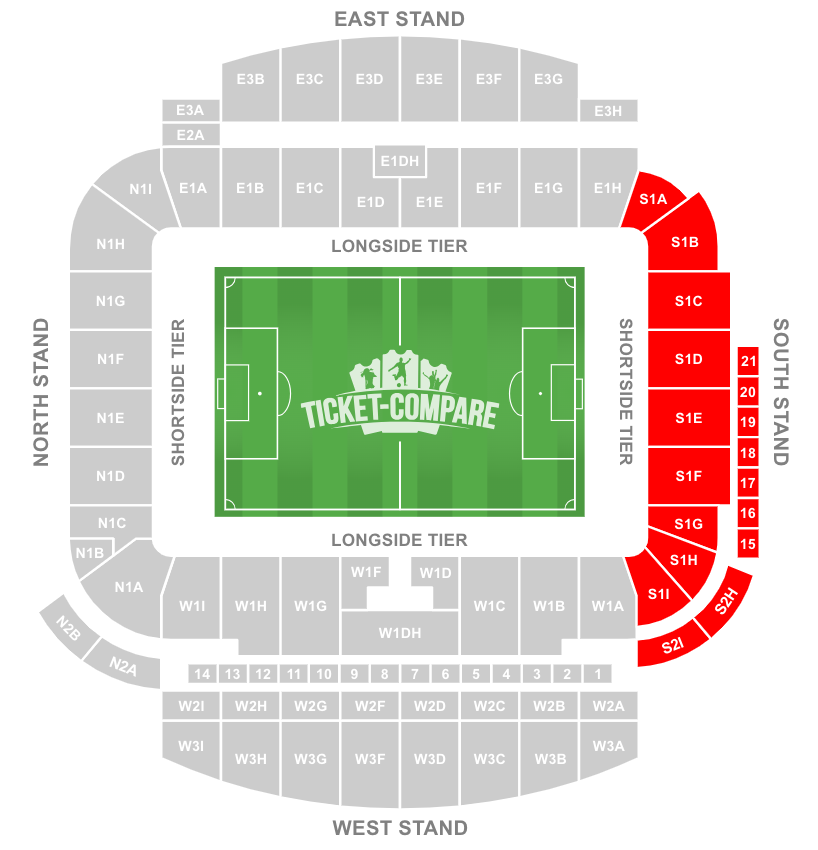 American Express Stadium Seating plan with South Stand highlighted