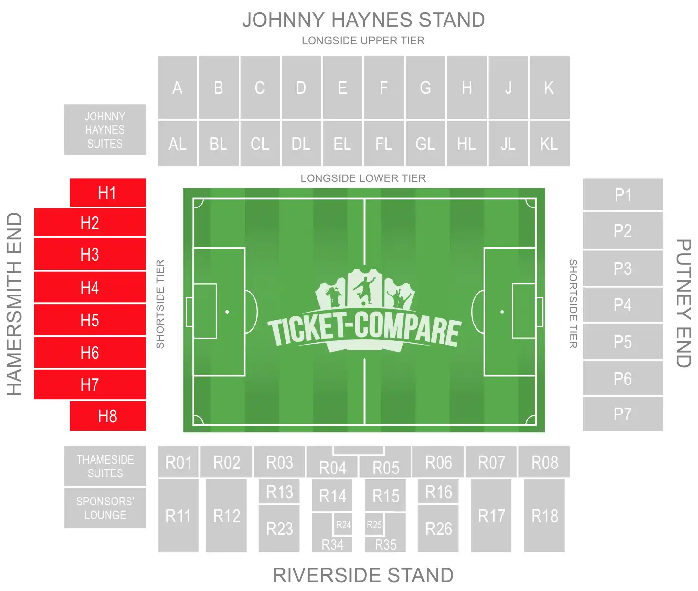 Craven Cottage Seating Plan med Hammersmith End