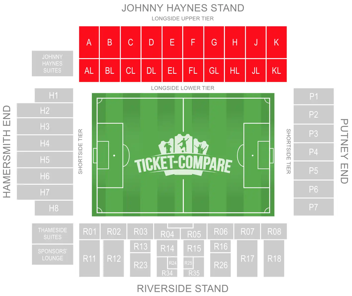Craven Cottage Seating Plan med Johnny Haynes Stand