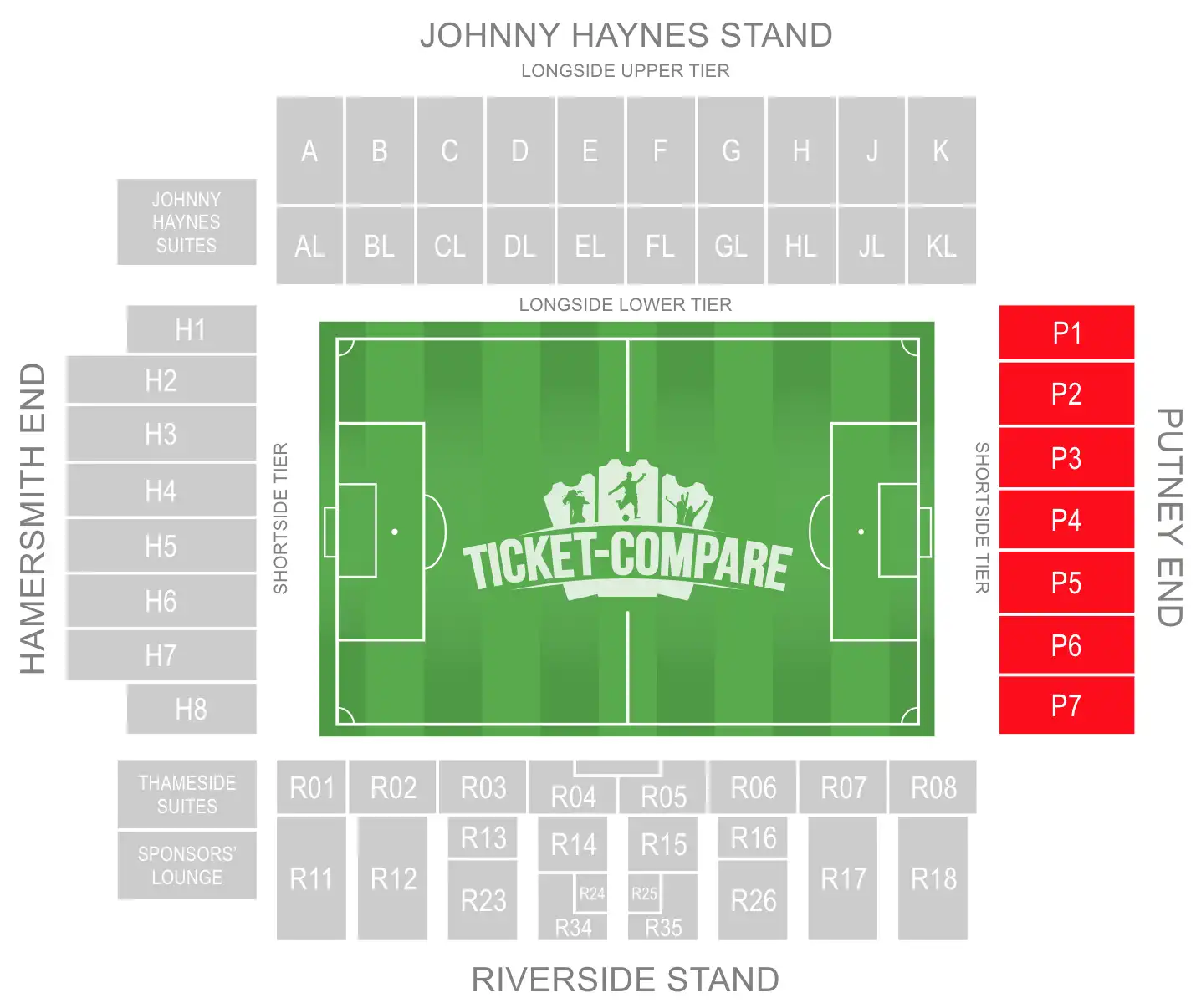 Craven Cottage Seating Plan med Putney End