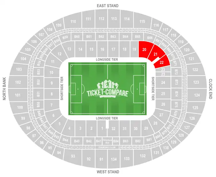 Emirates Stadium Seating Plan med udebanesektion