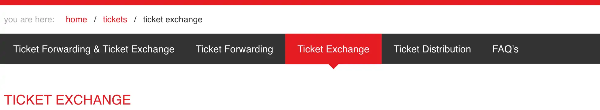 Screenshot af Ticket Exchange side