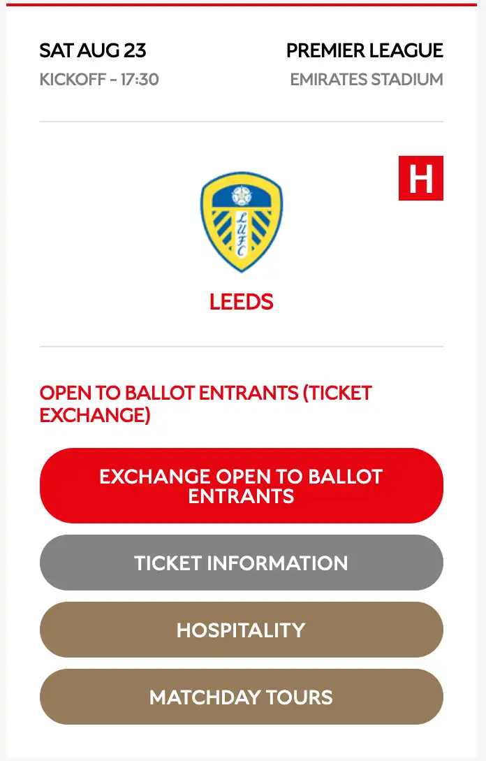 Screenshot af Premier League kamp – Arsenal vs Leeds på Emirates Stadium