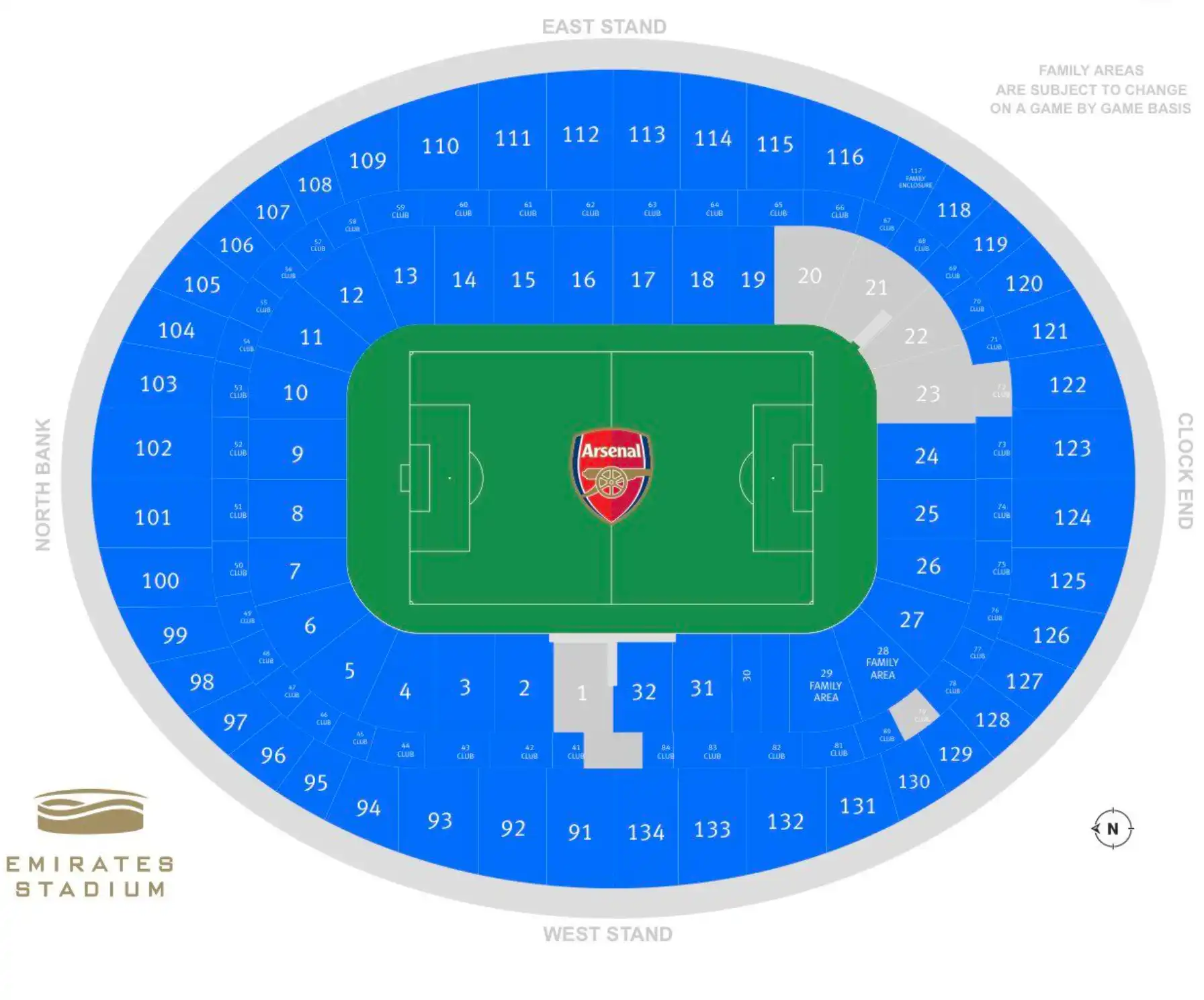 screenshot af Emirates Stadium pladskort