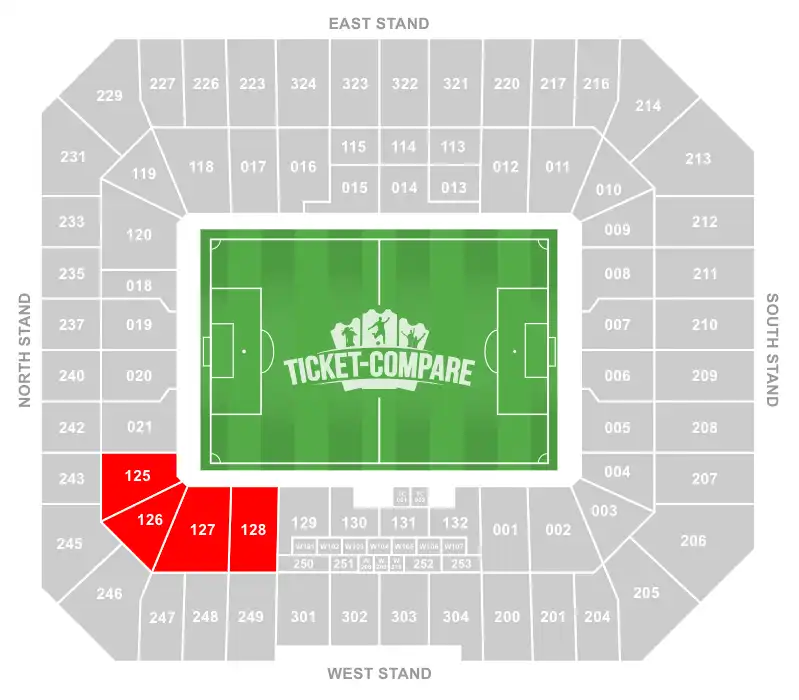 Hill Dickinson Stadium Seating Plan med Family Stand markeret