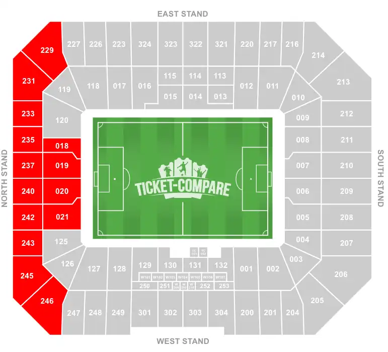 Hill Dickinson Stadium Seating Plan med North Stand markeret