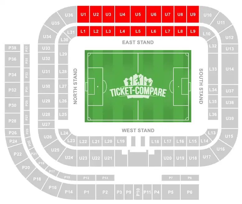 Stadium of Light seating plan med Easy Stand markeret