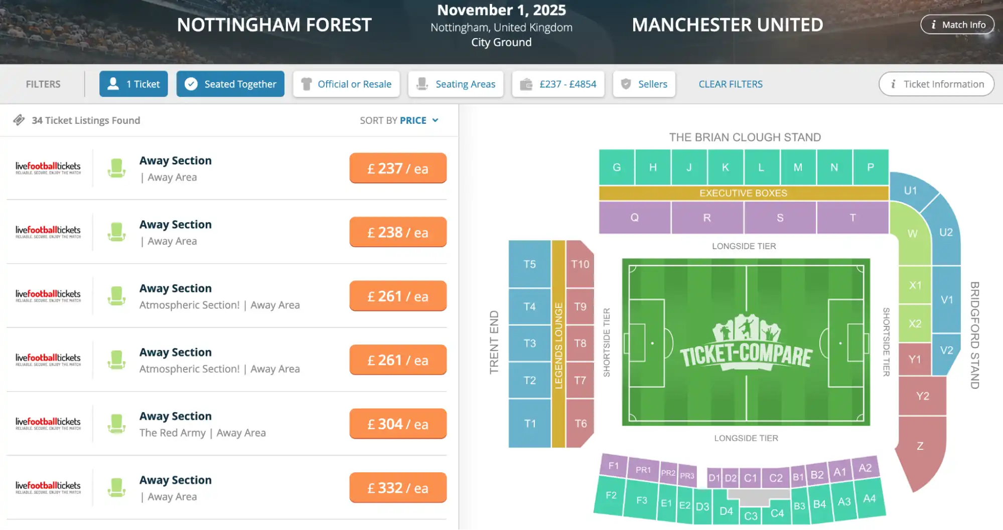 screenshot Manchester United away tickets
