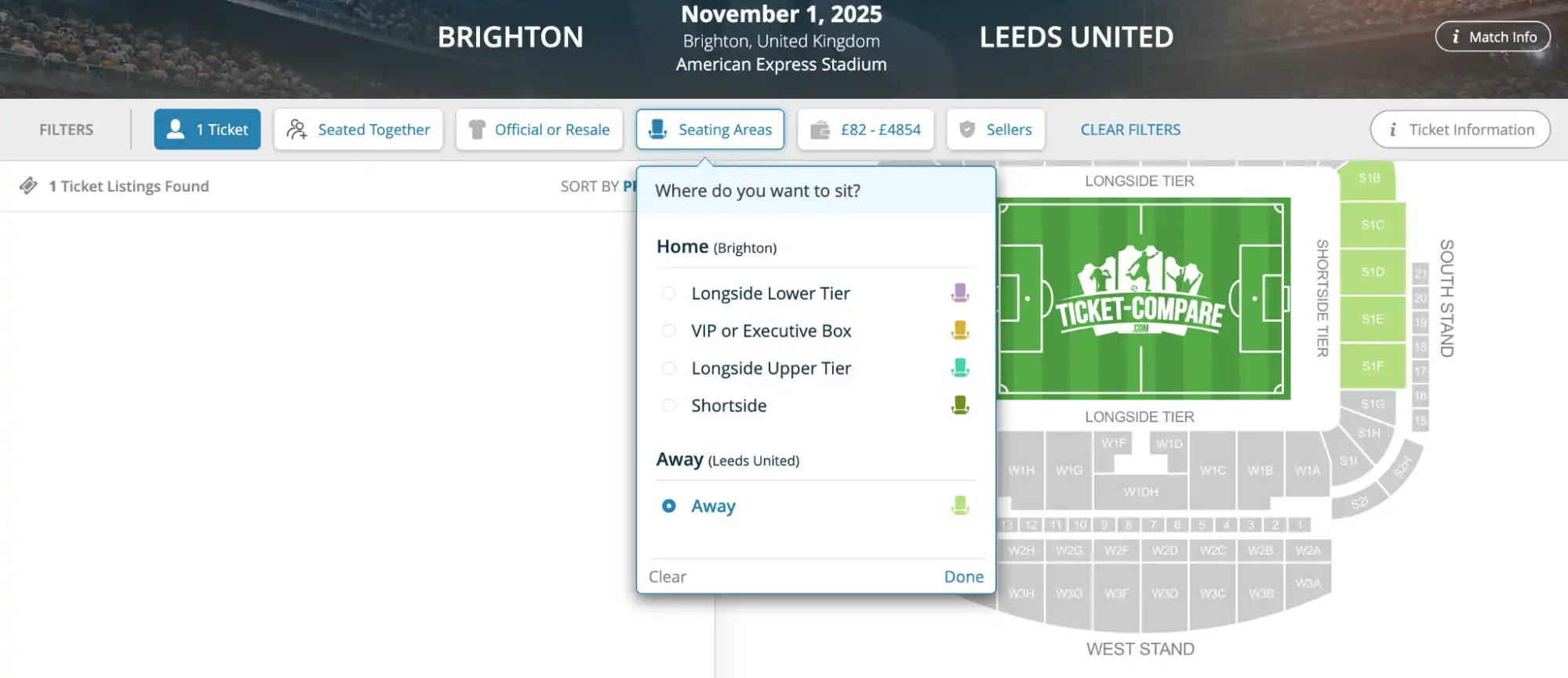 screenshot af 'Seating areas'-menu