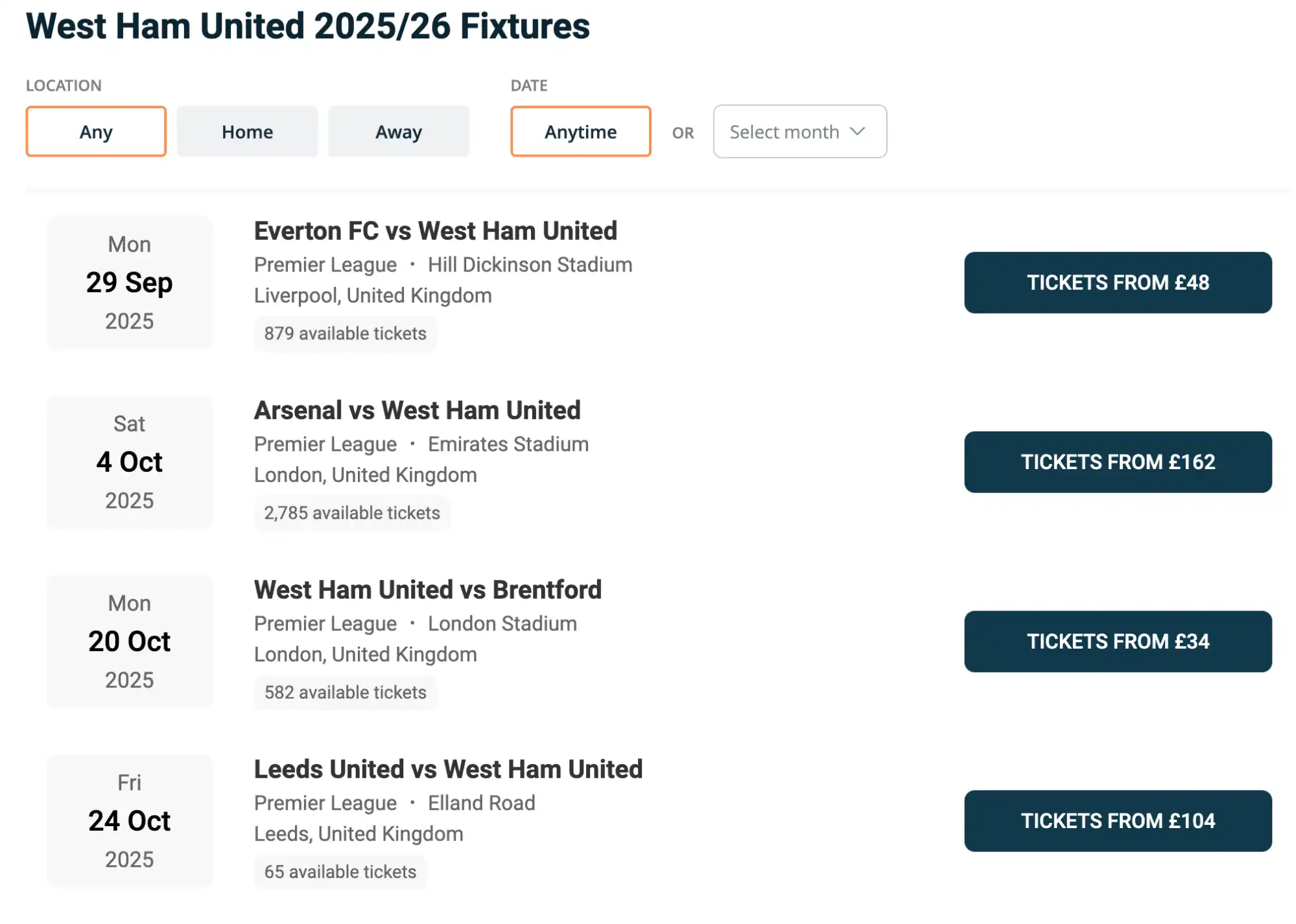 screenshot af West Ham United kampe
