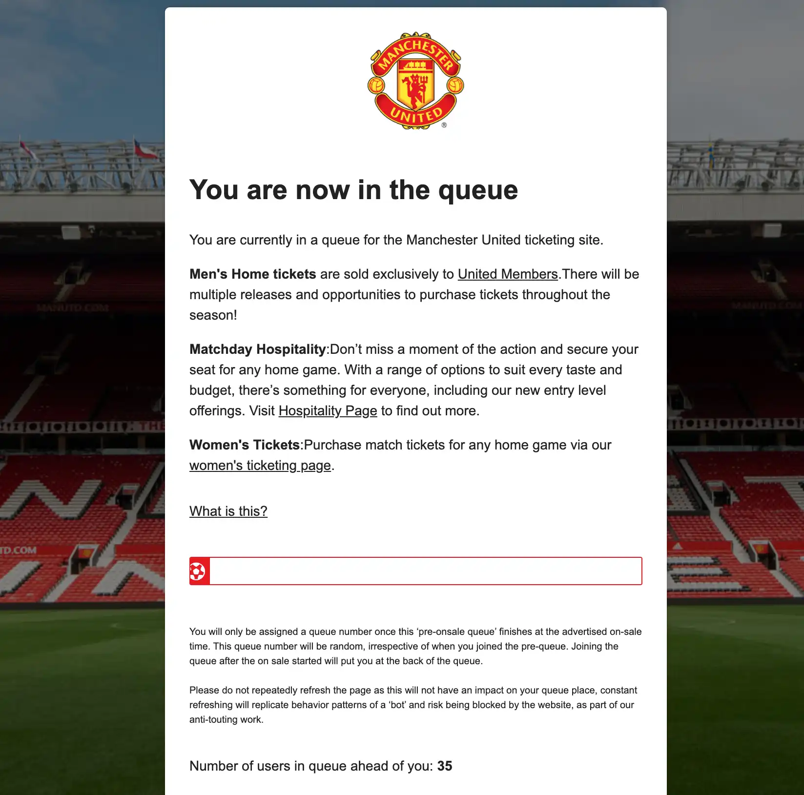 screenshot of online queue message