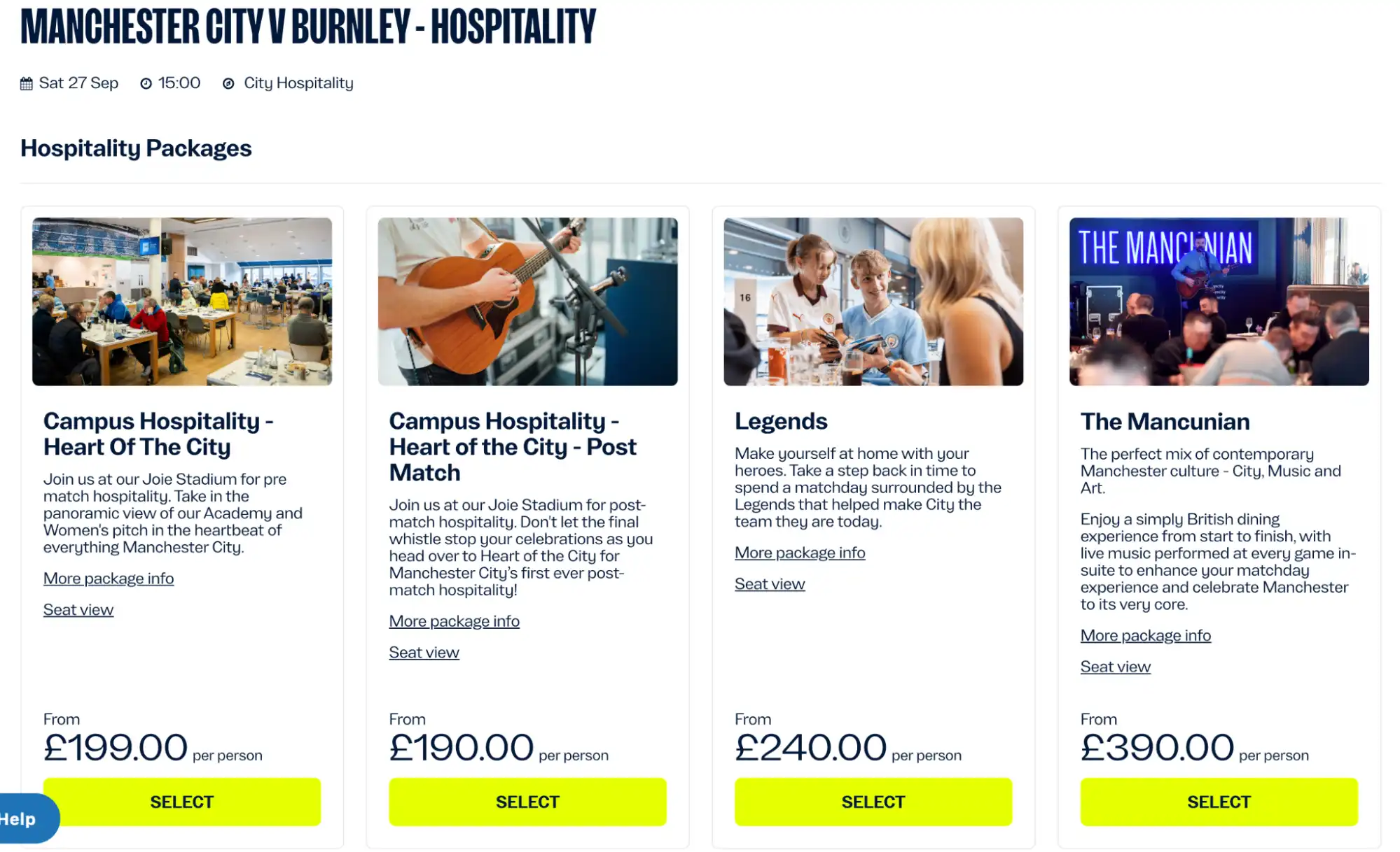 Manchester City V Burnley - Hospitality pakker