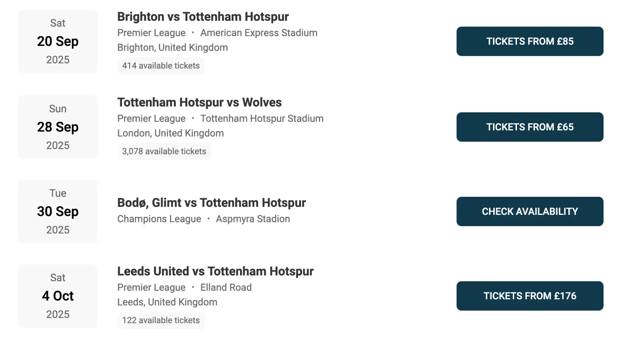 screenshot af Tottenham Hotspur kampe