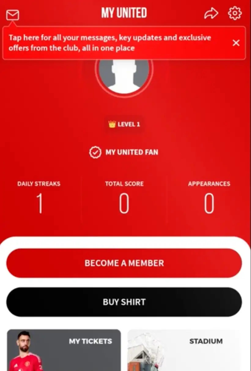 screenshot af Manchester United app