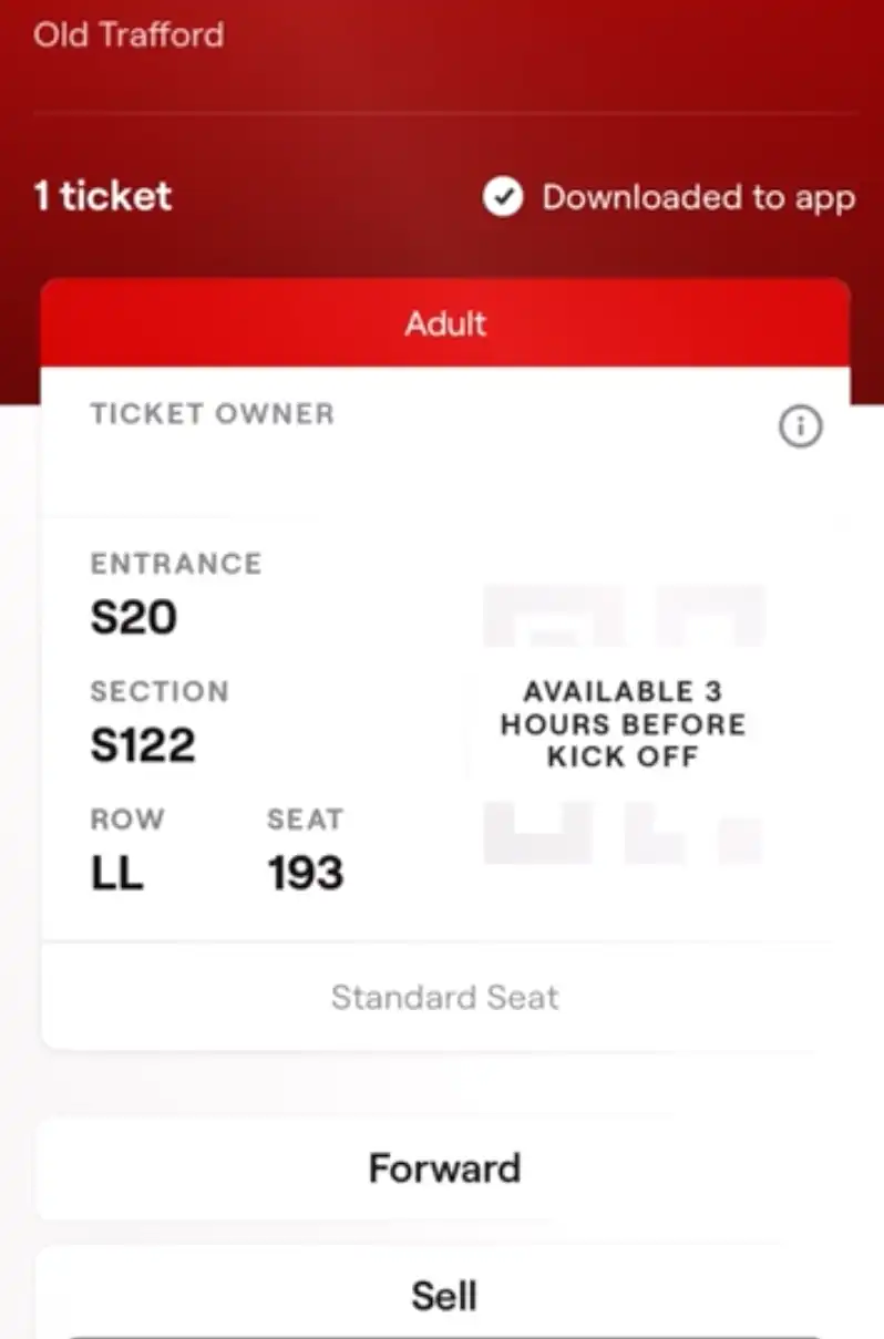 screenshot af Manchester United billet i officiel app