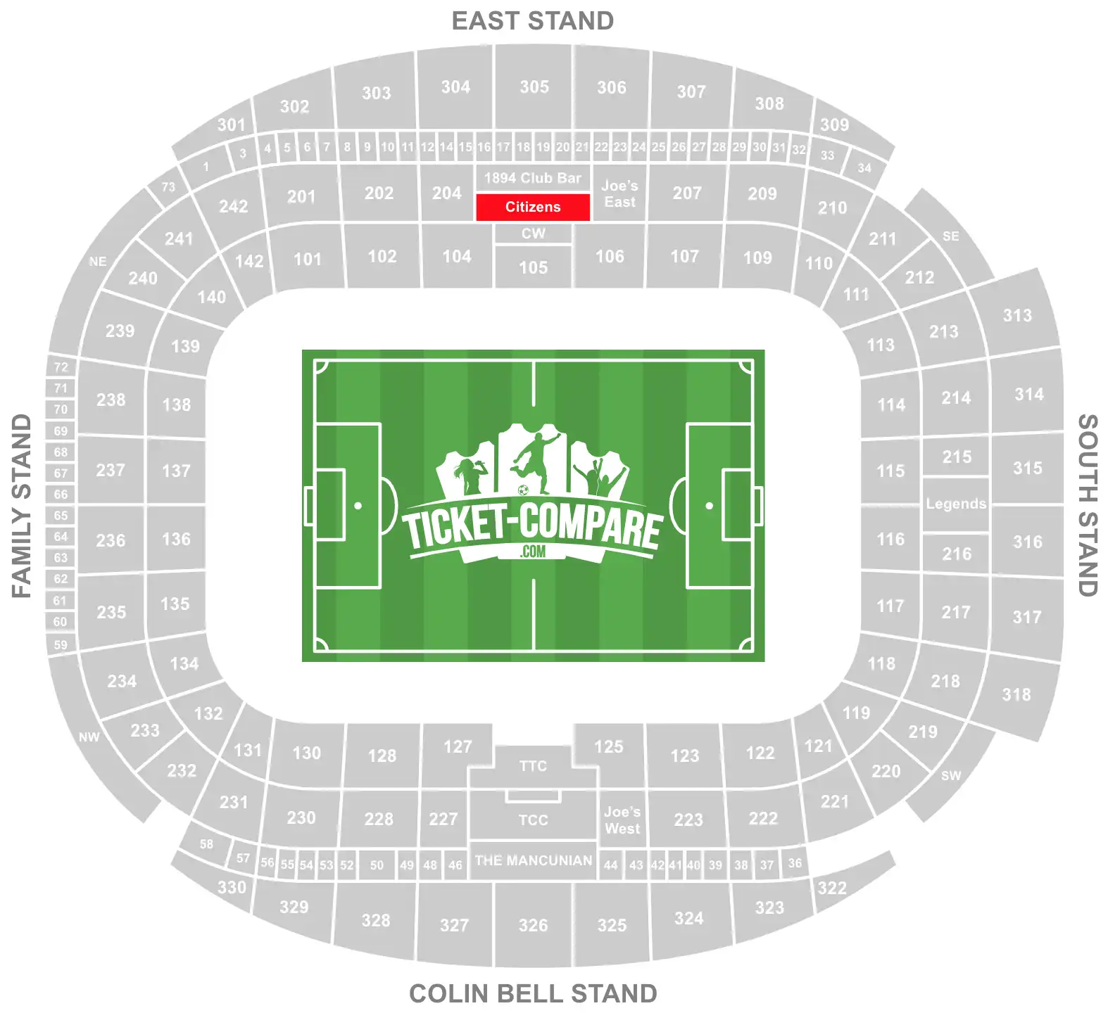 Etihad Stadion – pladsoversigt Citizens