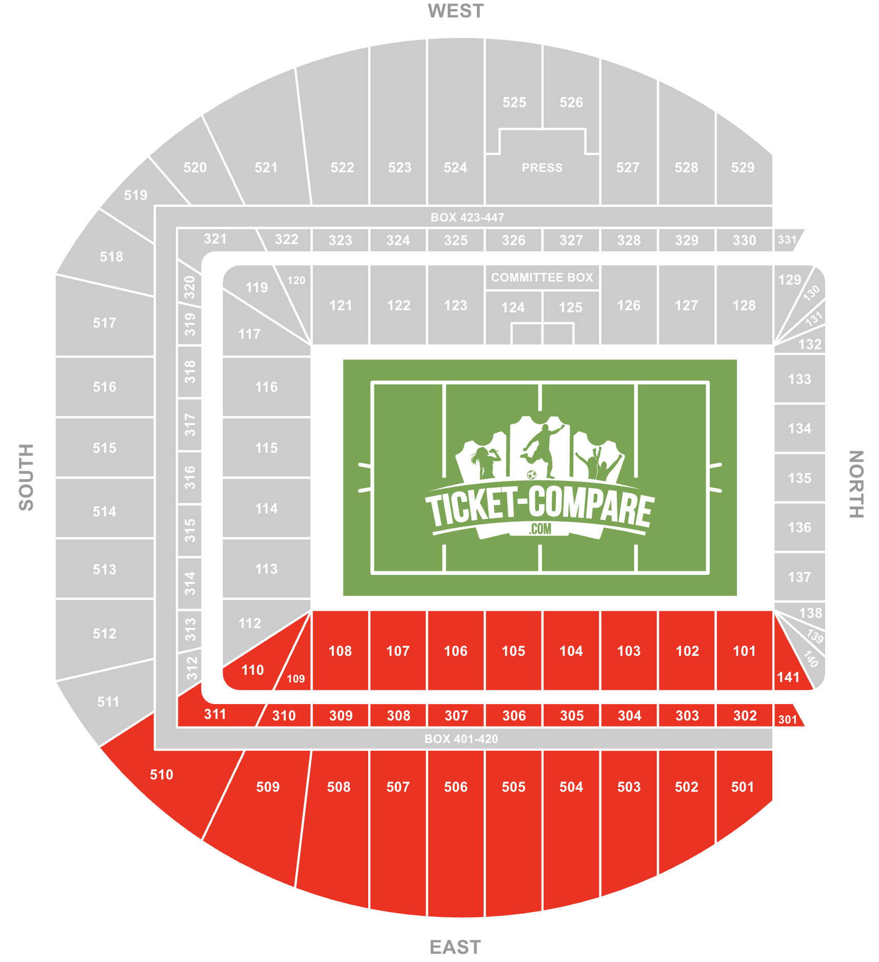 Screenshot Aviva Stadium Seating Plan with the East Stand highlighted