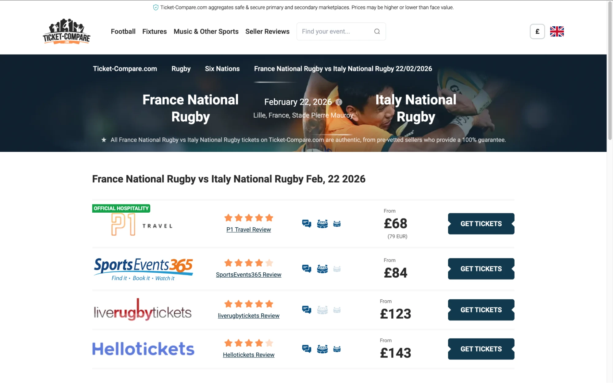 Screenshot af Frankrig National Rugby mod Italien National Rugby billetter