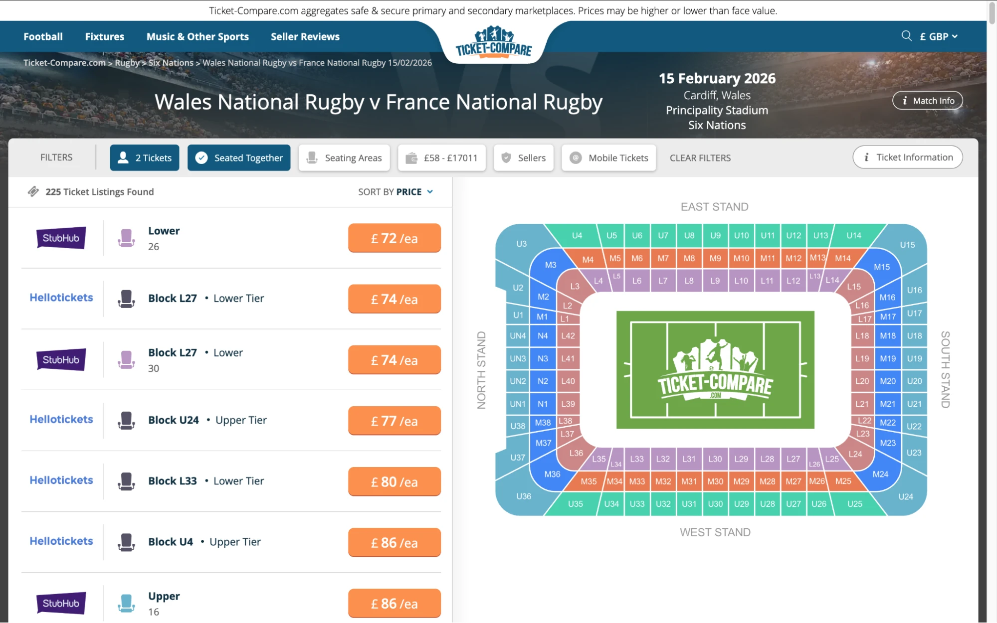 Screenshot af Wales National Rugby v Frankrig National Rugby tickets