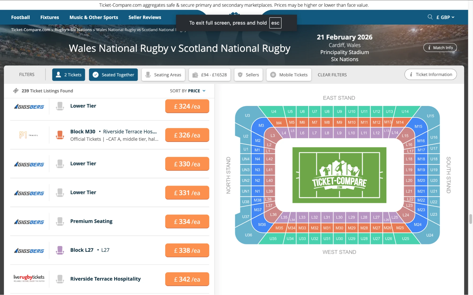 Screenshot af Wales National Rugby mod Scotland National Rugby billetter