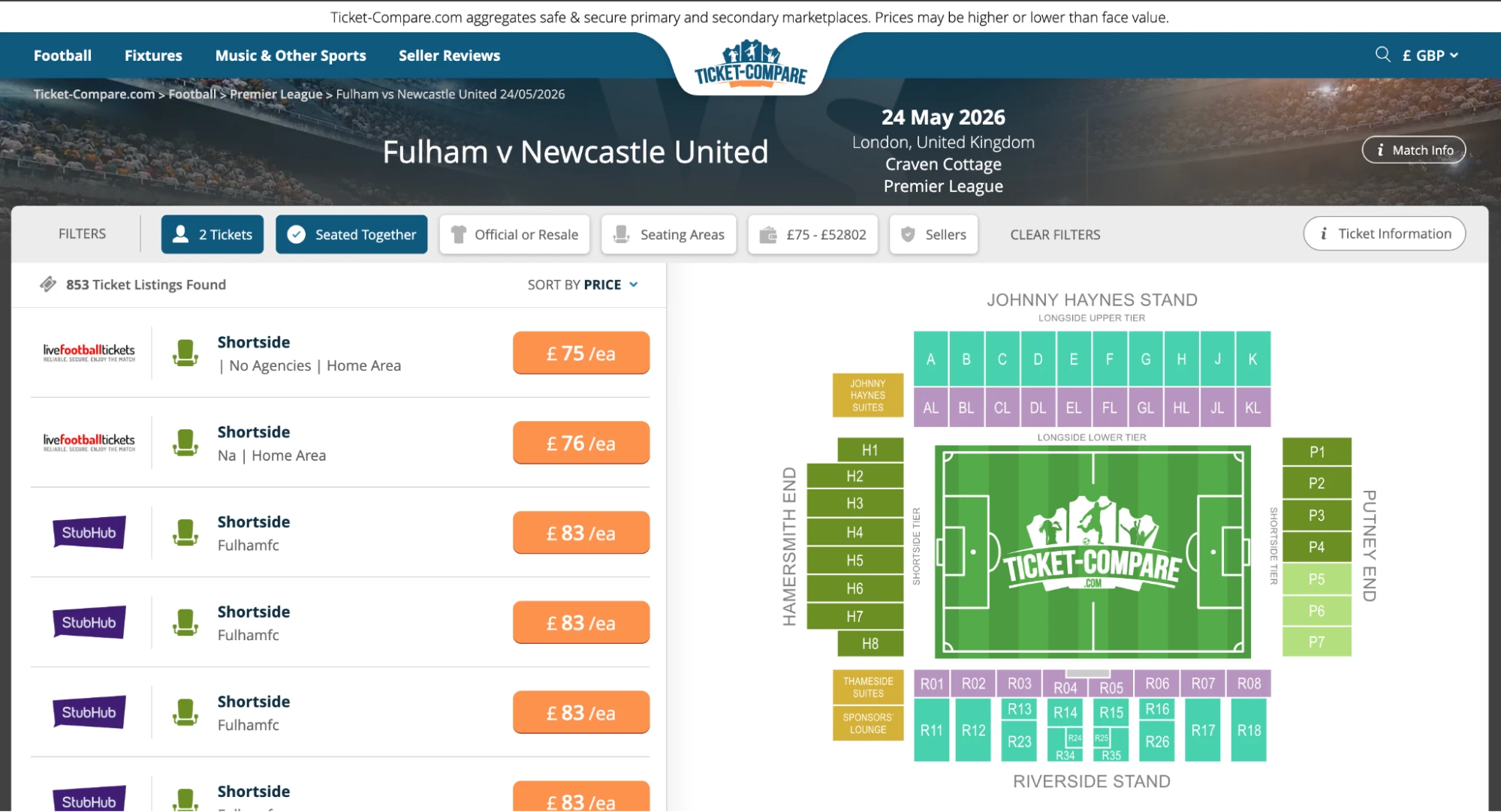 Screenshot af Fulham v Newcastle United billetside