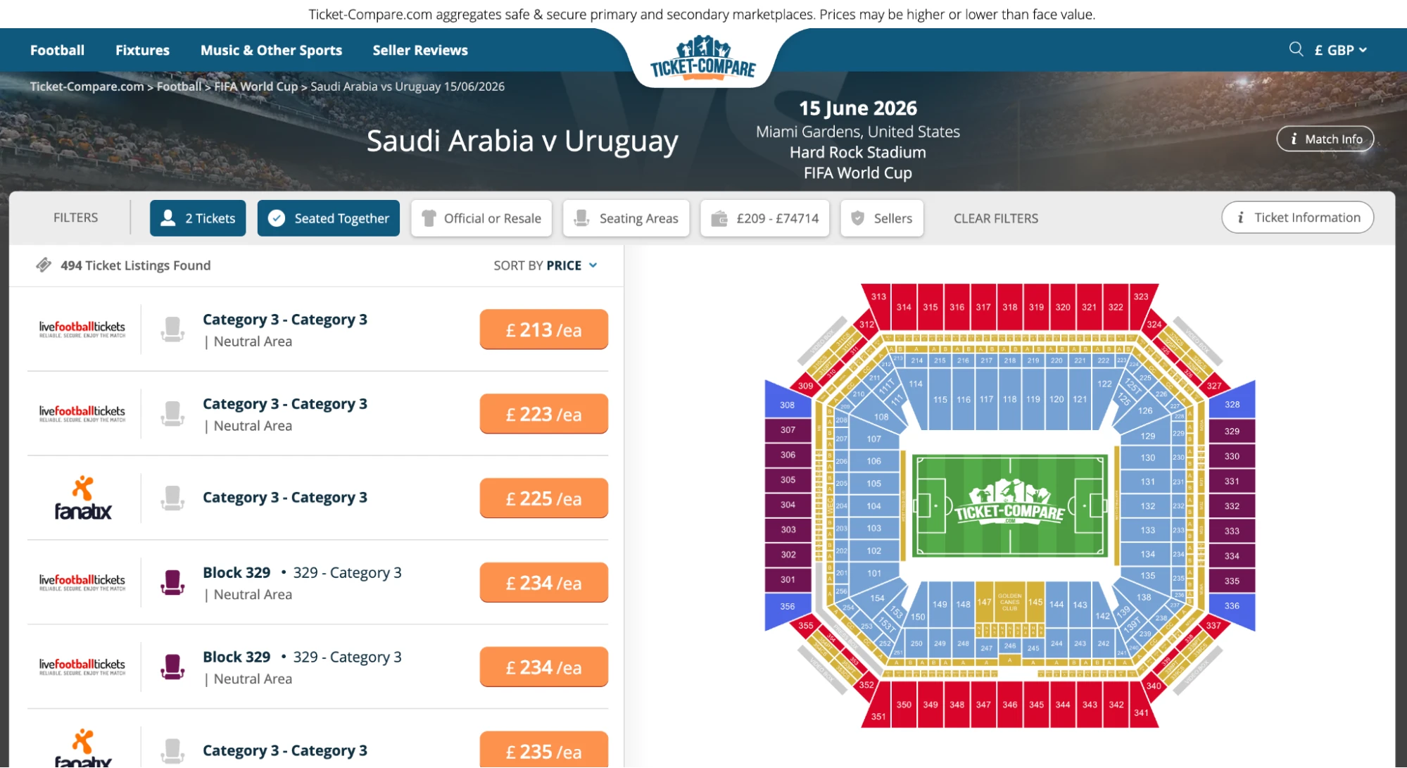 Screenshot af Saudi-Arabien v Uruguay billet-side