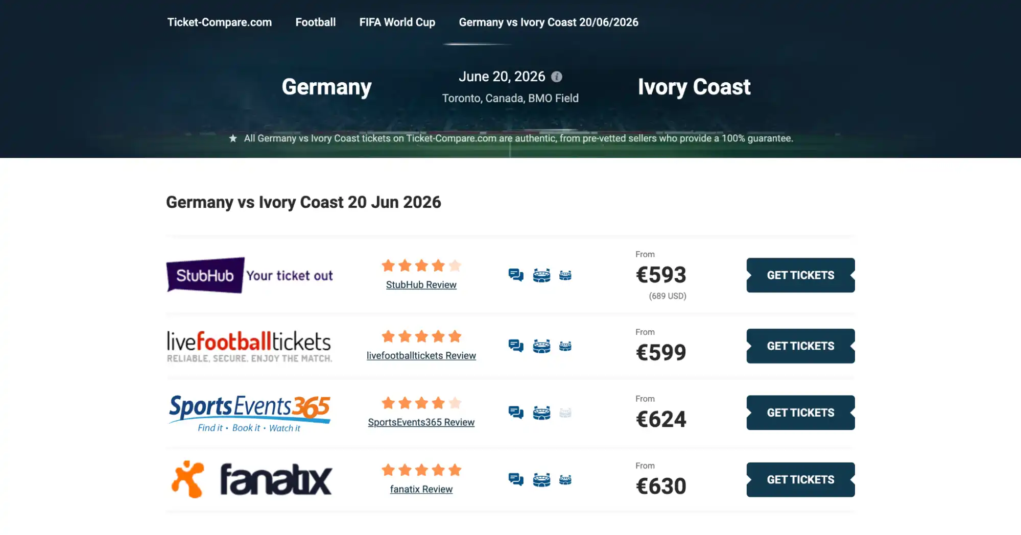 Screenshot af Tyskland vs Elfenbenskysten billetter