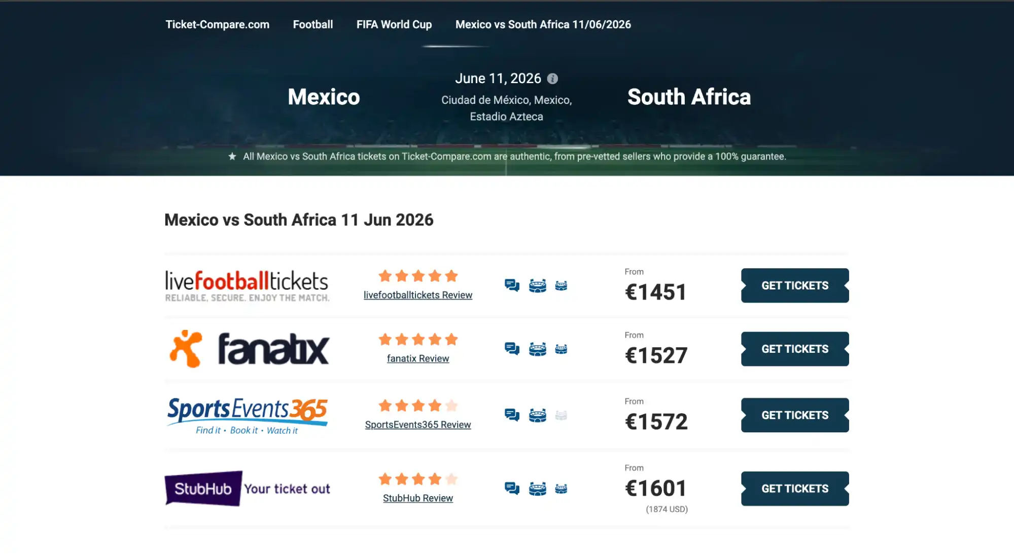 screenshot af Mexico vs South Africa billetside