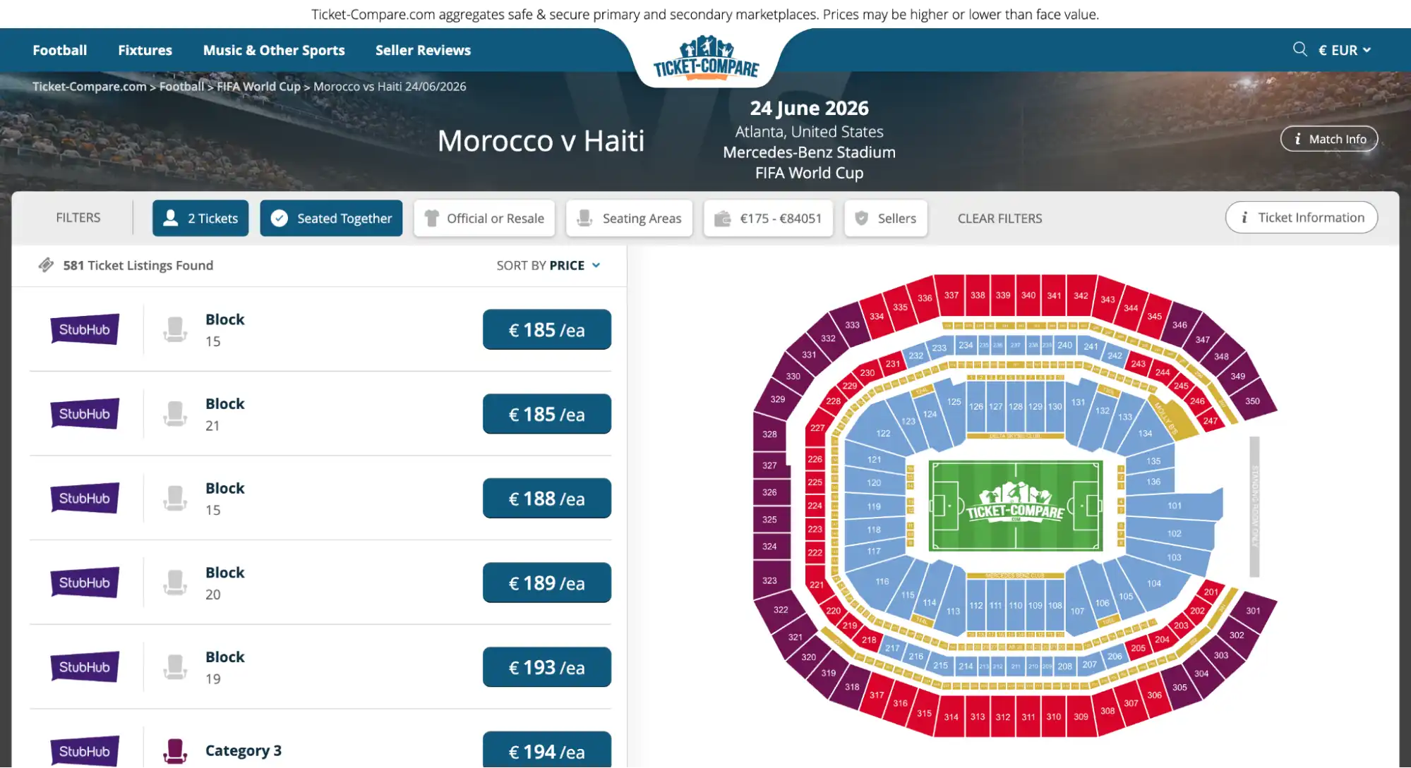 screenshot af Marokko vs Haiti match tickets page