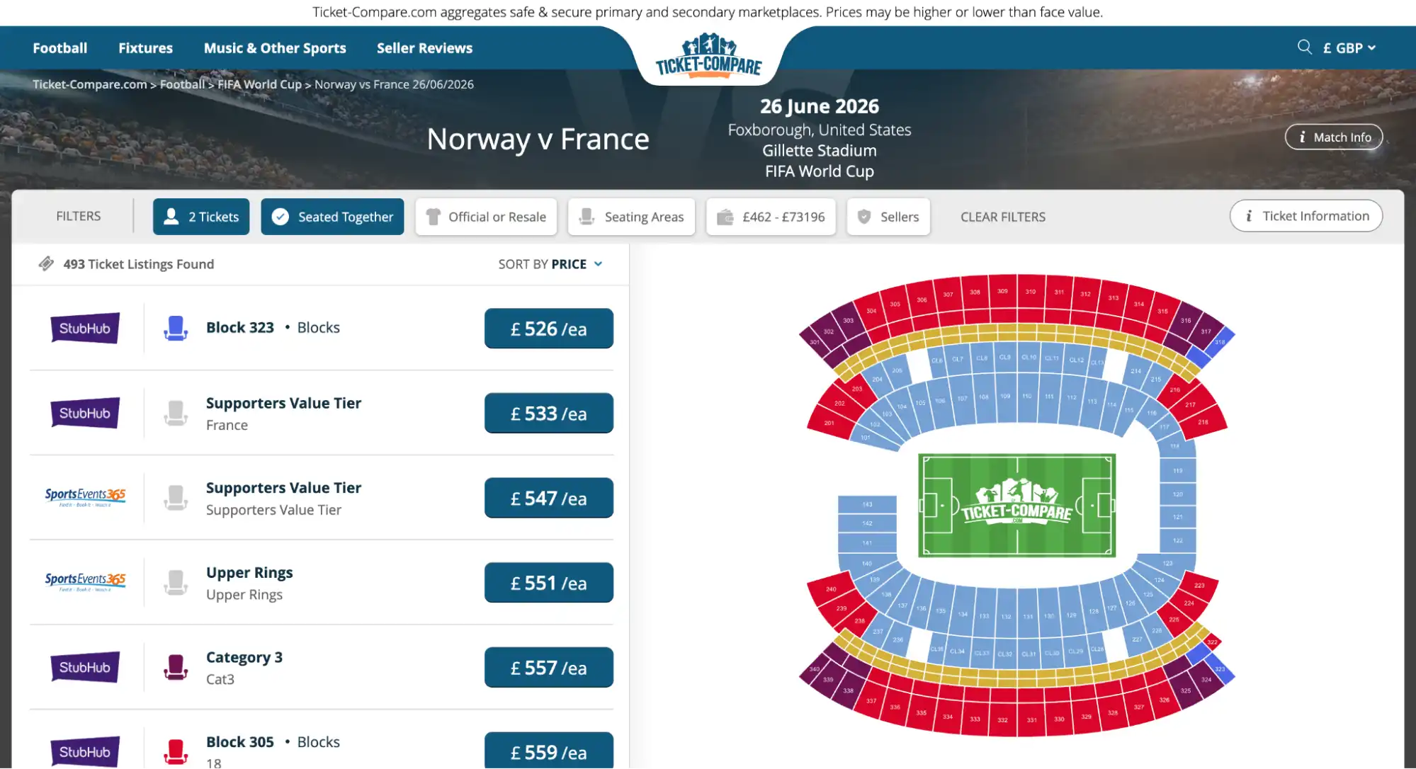 Screenshot France vs Norway billetter
