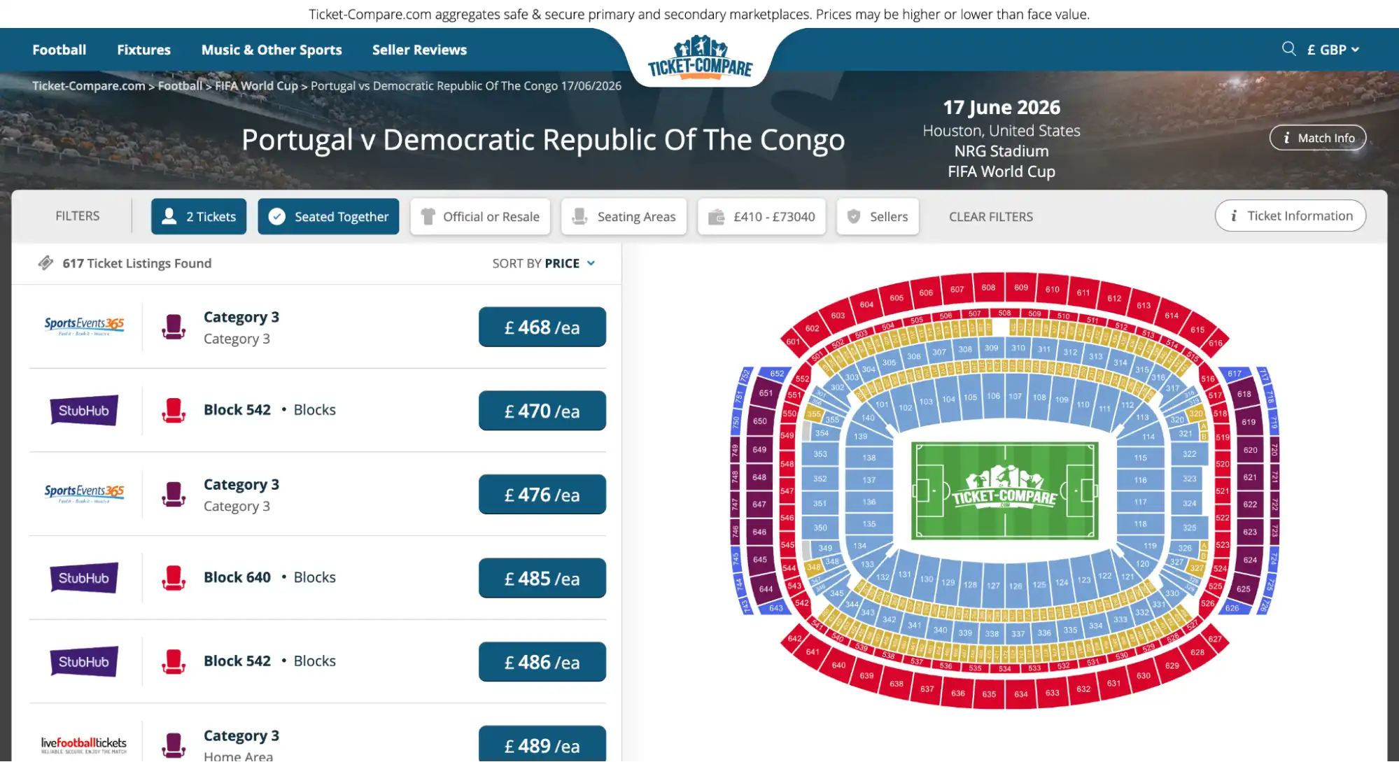 screenshot af Portugal vs DR Congo billetsiden