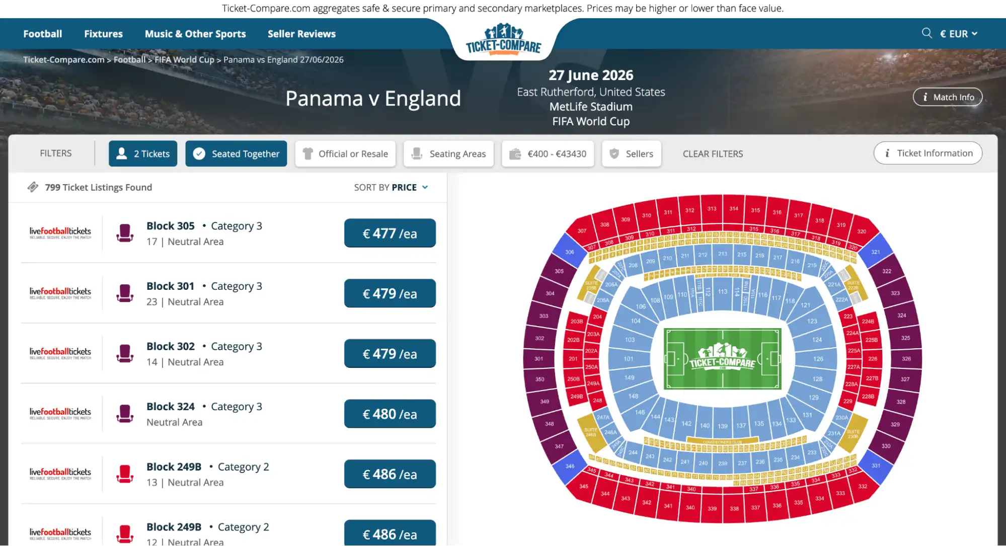 screenshot af Panama vs England billetside