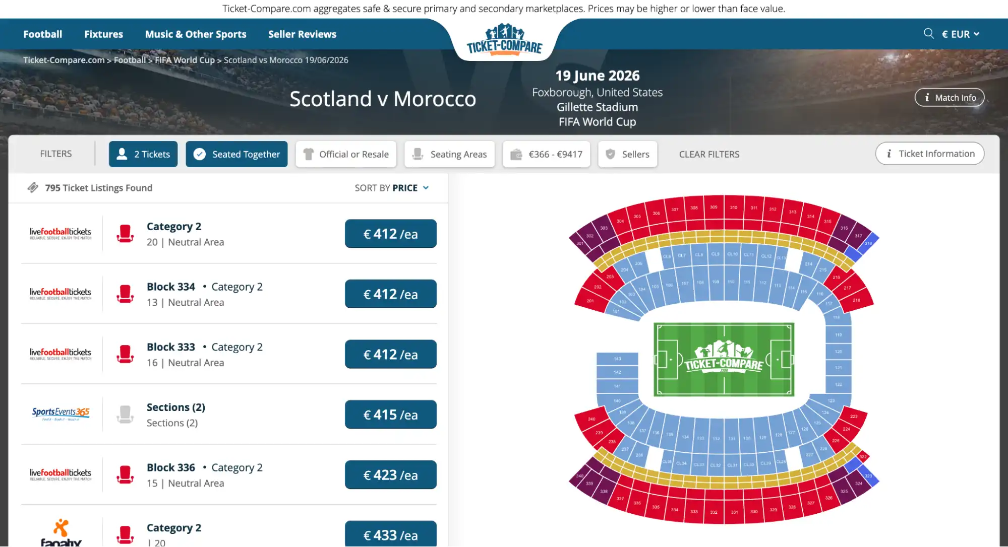 screenshot of Scotland vs Morocco match tickets page