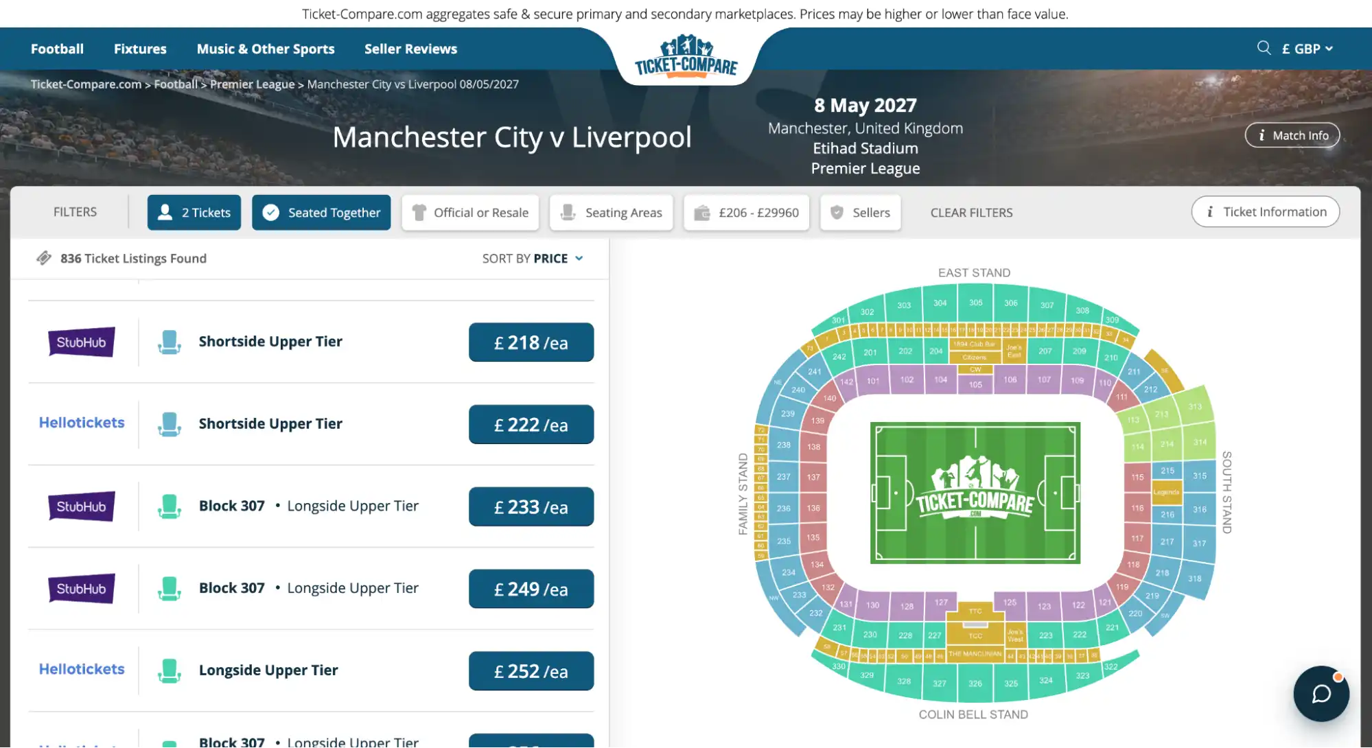 screenshot af Manchester City vs Liverpool billetter
